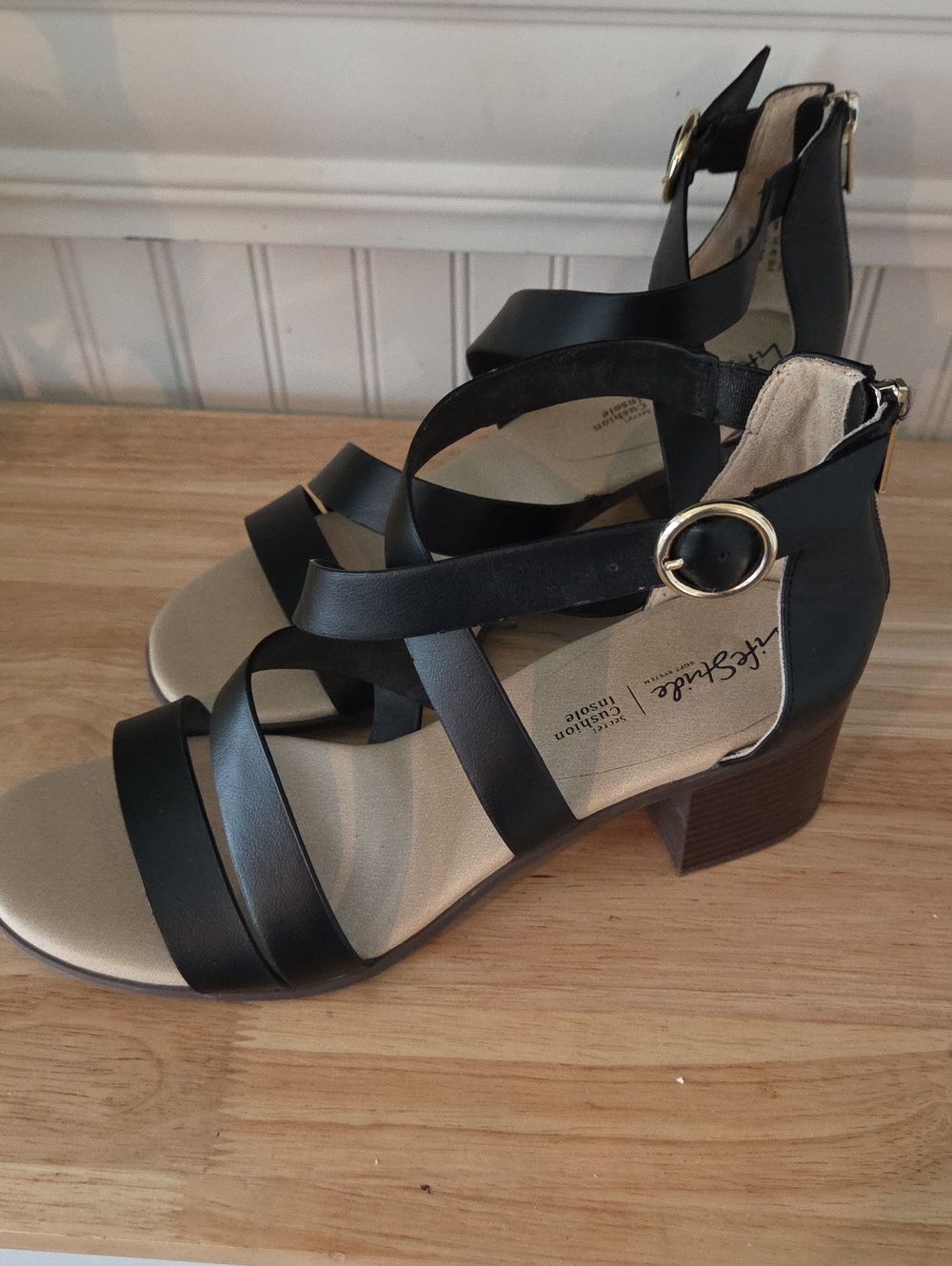 Lifestride Womens Heritage Black Heeled Sandals